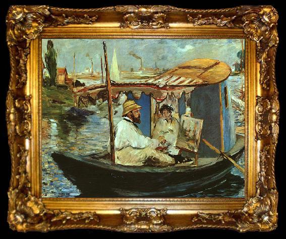 framed  Edouard Manet Claude Monet Working on his Boat in Argenteuil, ta009-2